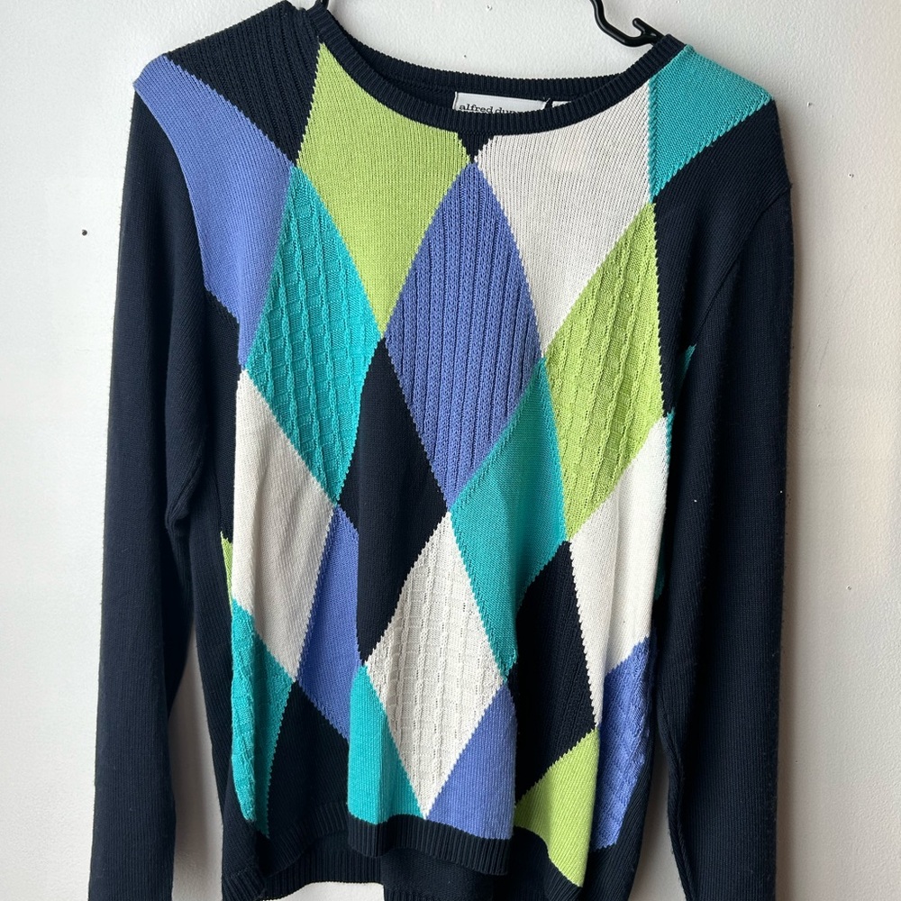 Alfred Dunner Blue, Green, Purple Argyle Preppy Elegant Petite Sweater